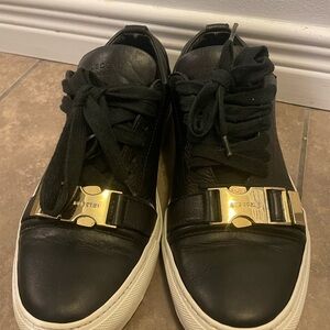 Buscemi Black Leather Sneakers with Gold Buckle